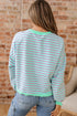 Striped Crew Neck Exposed Seam Pullover Sweatshirt