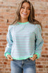 Striped Crew Neck Exposed Seam Pullover Sweatshirt