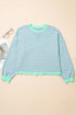 Striped Crew Neck Exposed Seam Pullover Sweatshirt