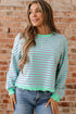 Striped Crew Neck Exposed Seam Pullover Sweatshirt
