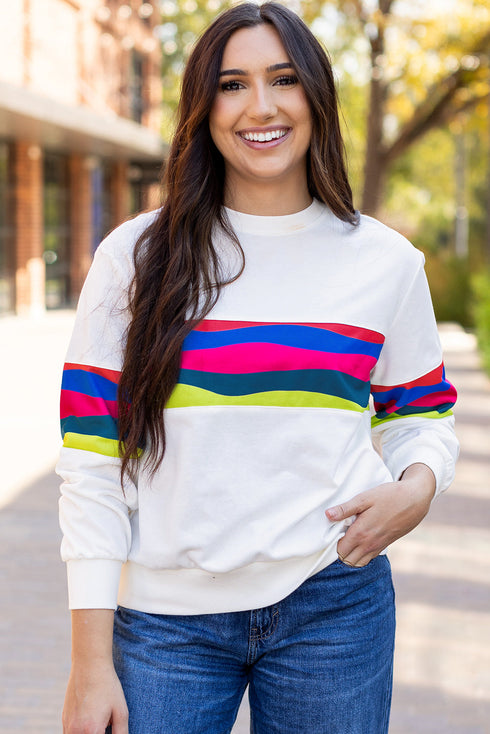 Striped Crew Neck Long Sleeve Pullover Top