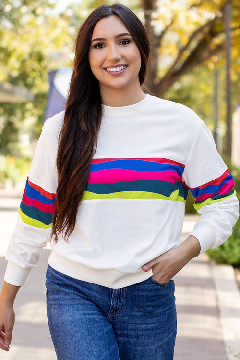 Striped Crew Neck Long Sleeve Pullover Top