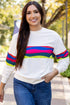 Striped Crew Neck Long Sleeve Pullover Top