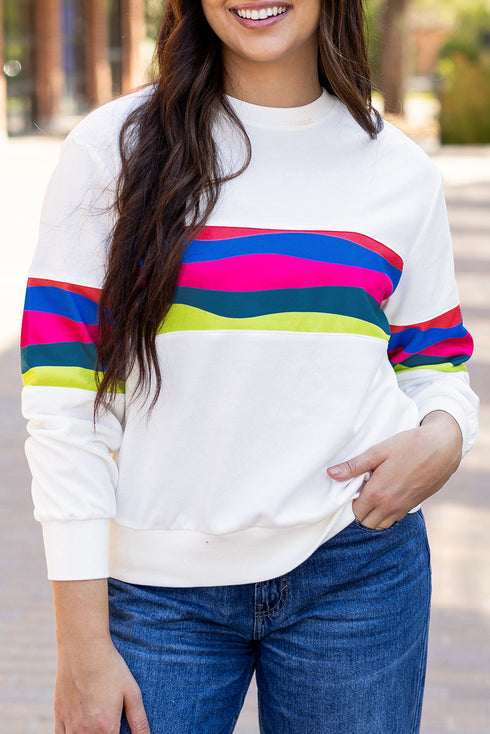 Striped Crew Neck Long Sleeve Pullover Top