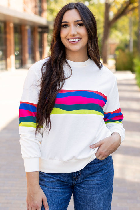 Striped Crew Neck Long Sleeve Pullover Top