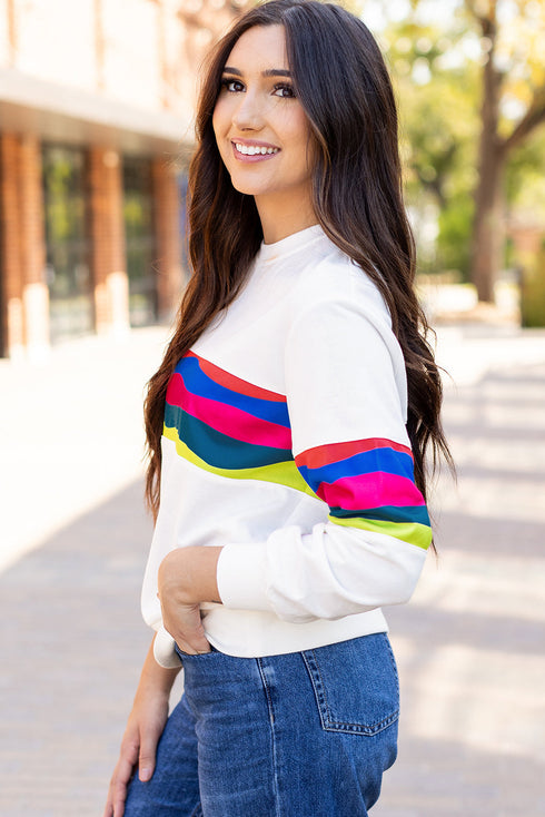Striped Crew Neck Long Sleeve Pullover Top