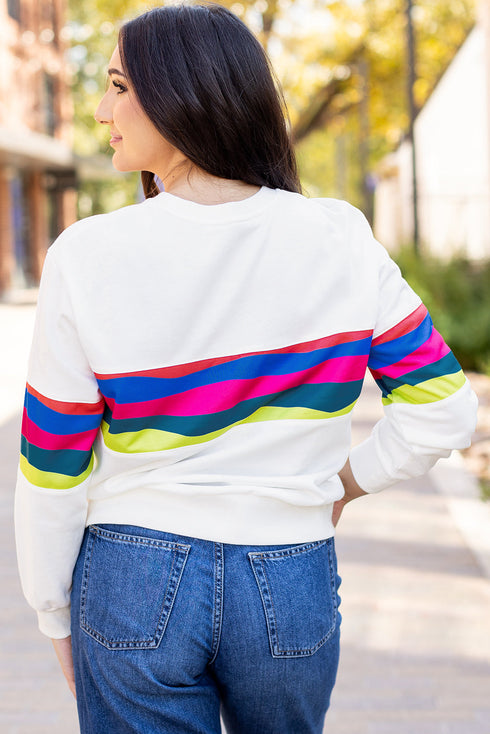 Striped Crew Neck Long Sleeve Pullover Top