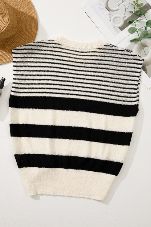 Striped Crew Neck Sleeveless Knit Pullover Sweater