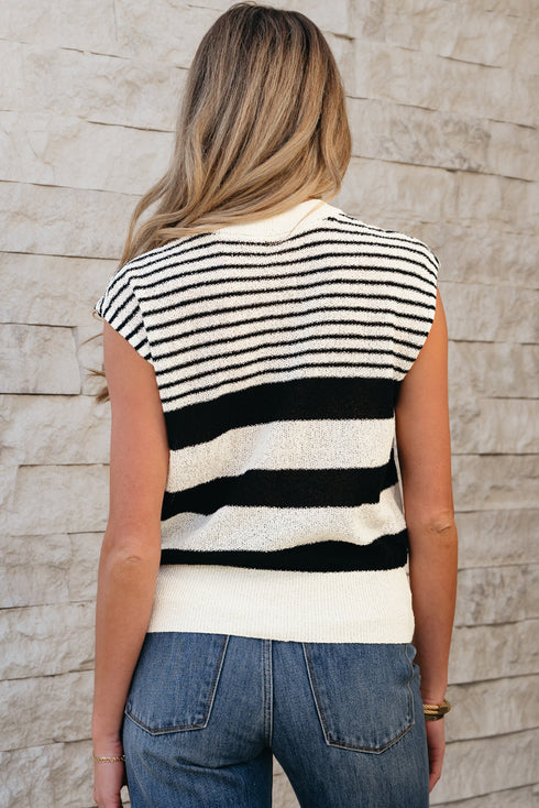 Striped Crew Neck Sleeveless Knit Pullover Sweater
