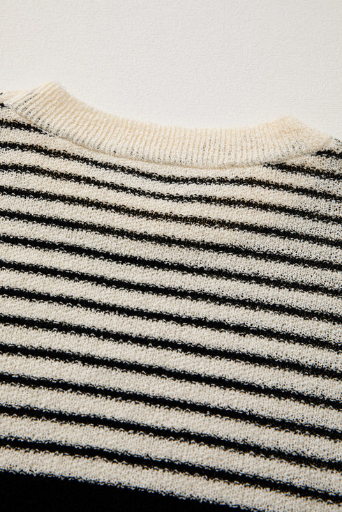 Striped Crew Neck Sleeveless Knit Pullover Sweater