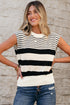 Striped Crew Neck Sleeveless Knit Pullover Sweater