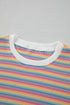 Striped Crew Neck Tassel Drawstring Matching Short Set