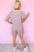 Striped Crew Neck Tassel Drawstring Matching Short Set