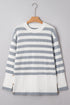 Striped Crewneck Drop Shoulder Side Button Rib Hem Tunic Sweater