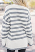 Striped Crewneck Drop Shoulder Side Button Rib Hem Tunic Sweater