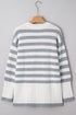 Striped Crewneck Drop Shoulder Side Button Rib Hem Tunic Sweater