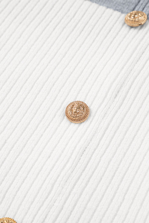 Striped Crewneck Drop Shoulder Side Button Rib Hem Tunic Sweater