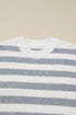 Striped Crewneck Drop Shoulder Side Button Rib Hem Tunic Sweater