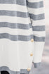 Striped Crewneck Drop Shoulder Side Button Rib Hem Tunic Sweater