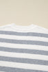 Striped Crewneck Drop Shoulder Side Button Rib Hem Tunic Sweater