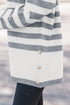Striped Crewneck Drop Shoulder Side Button Rib Hem Tunic Sweater