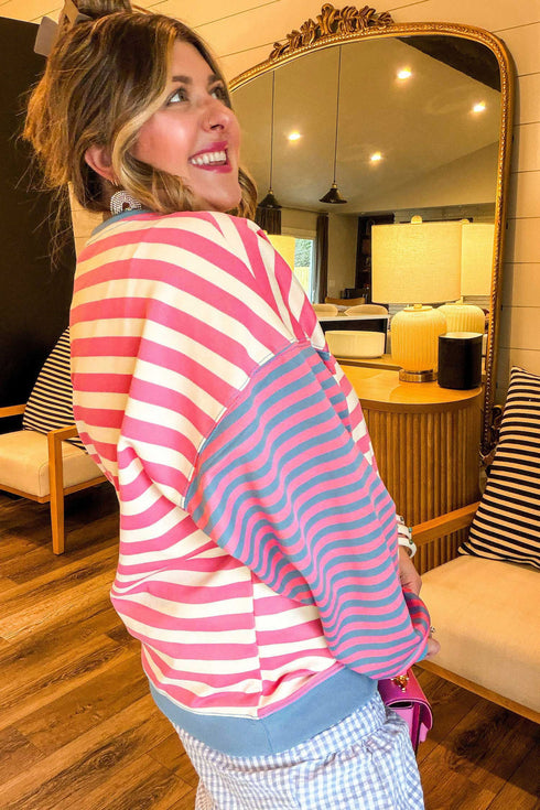 Striped Crewneck Long Sleeve Shift Tunic Sweatshirt