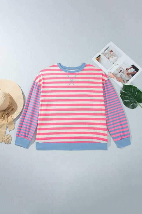 Striped Crewneck Long Sleeve Shift Tunic Sweatshirt