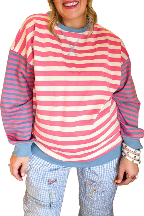 Striped Crewneck Long Sleeve Shift Tunic Sweatshirt