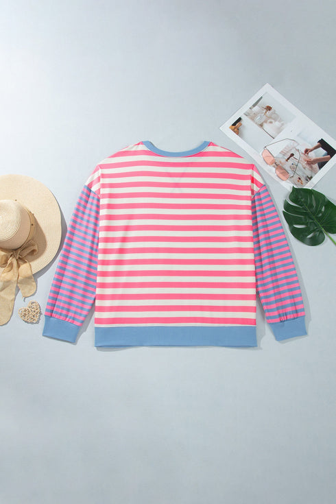 Striped Crewneck Long Sleeve Shift Tunic Sweatshirt
