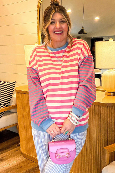 Striped Crewneck Long Sleeve Shift Tunic Sweatshirt