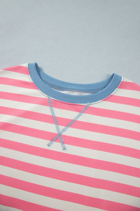 Striped Crewneck Long Sleeve Shift Tunic Sweatshirt