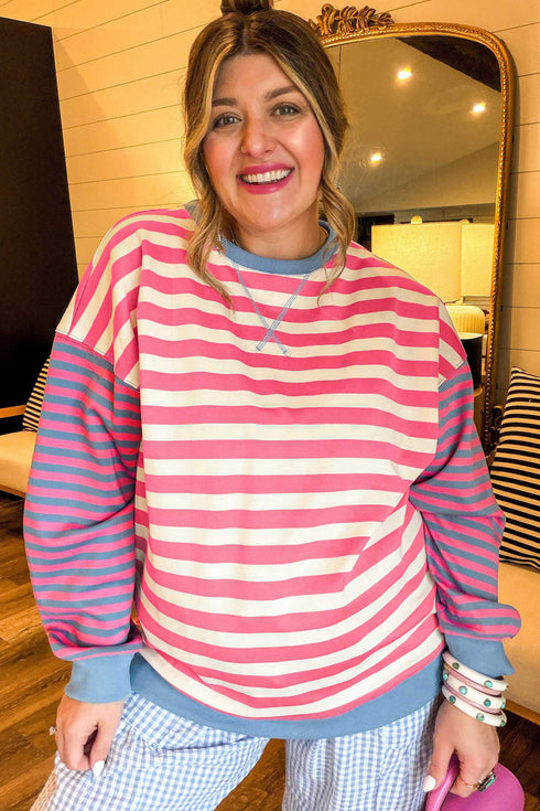 Striped Crewneck Long Sleeve Shift Tunic Sweatshirt