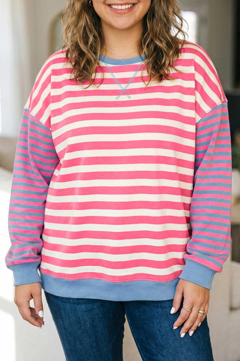 Striped Crewneck Long Sleeve Shift Tunic Sweatshirt