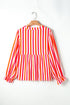 Striped Crinkle Gauze V Neck Button Front Blouse