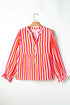 Striped Crinkle Gauze V Neck Button Front Blouse