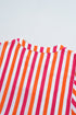 Striped Crinkle Gauze V Neck Button Front Blouse