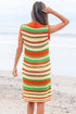 Striped Crochet Knit Collared Sleeveless Shift Dress