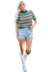 Striped Crochet Knit Mock Neck Short Sleeve Sweater