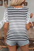 Striped Cross Strap Lace Detail Short Sleeve Blouse
