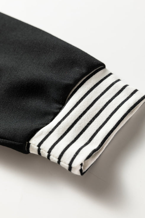 Striped Cuff Polo Collar Patchwork Ruffle Hem Mini Dress