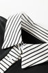 Striped Cuff Polo Collar Patchwork Ruffle Hem Mini Dress