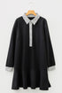 Striped Cuff Polo Collar Patchwork Ruffle Hem Mini Dress
