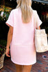 Striped Cuffed Short Sleeve Mock Neck Tee Mini Dress