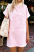 Striped Cuffed Short Sleeve Mock Neck Tee Mini Dress