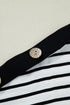 Striped Cuffed Sleeve Button Detail Loose Fit Tee