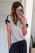 Striped Cuffed Sleeve Button Detail Loose Fit Tee