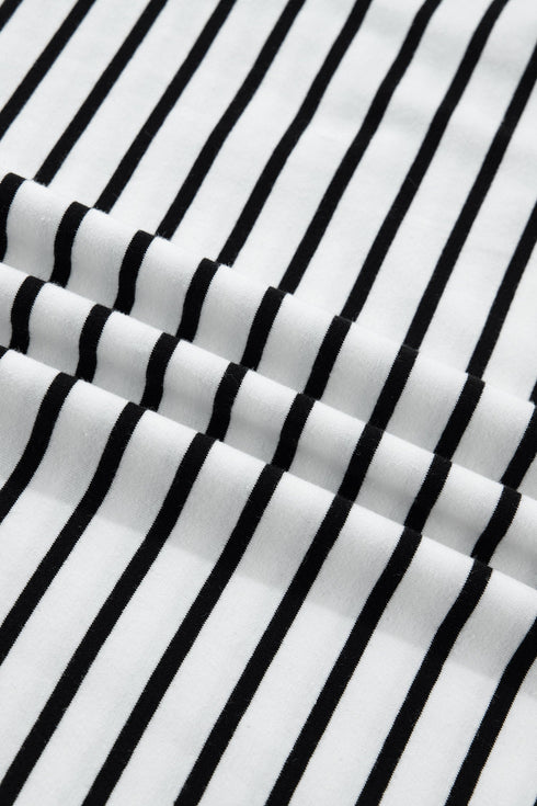 Striped Cuffed Sleeve Button Detail Loose Fit Tee
