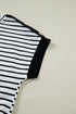 Striped Cuffed Sleeve Button Detail Loose Fit Tee