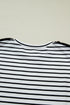 Striped Cuffed Sleeve Button Detail Loose Fit Tee
