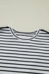 Striped Cuffed Sleeve Button Detail Loose Fit Tee